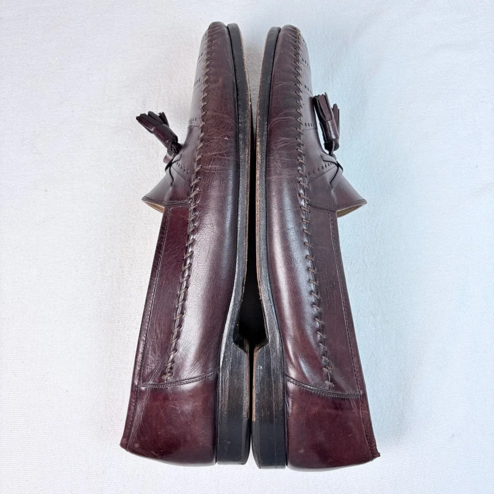 Vtg Paolo De Marco Mens 10.5 Oxblood Leather Hand Laced Tassel Loafers  Luxury